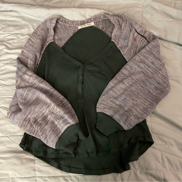 Free People We The Free Raglan Waffle Knit Colorblock Henley Large - Picture 4 of 10